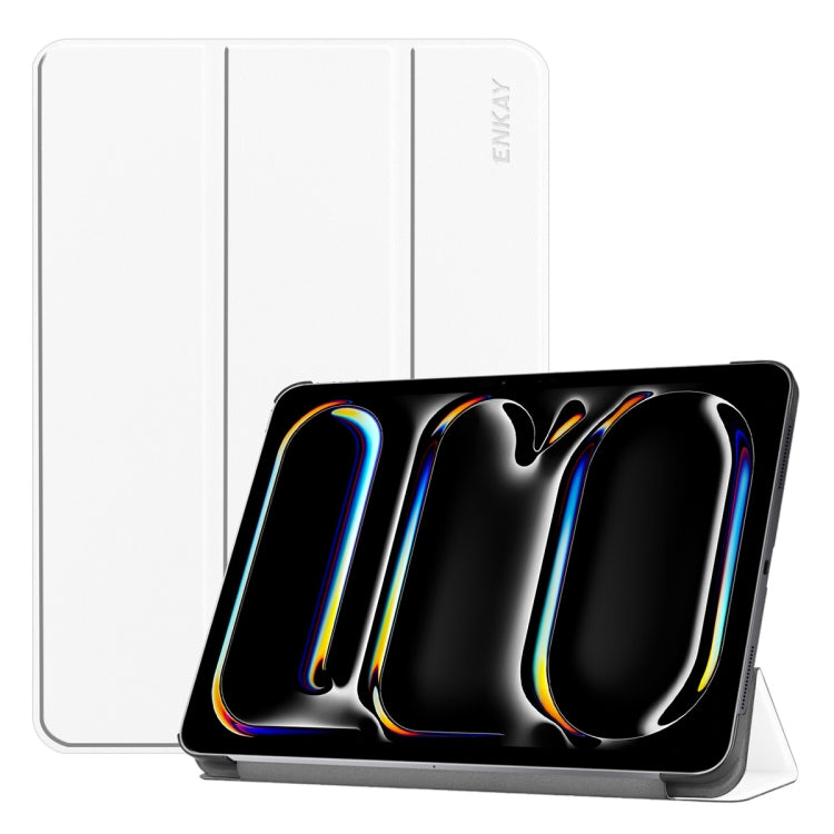 For iPad Pro 11 2024 ENKAY Tri-fold Custer Texture Platic Leather Smart Tablet Case(White) - free shipping - PMC TechLife - Order now!