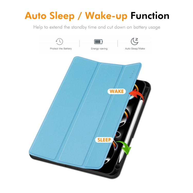 For iPad Pro 11 2024 ENKAY Tri-fold Custer Texture TPU Leather Smart Tablet Case with Pen Slot(Black) - iPad Pro 11 2024 Cases by ENKAY | Online Shopping South Africa | PMC TechLife | Buy Now Pay Later Mobicred