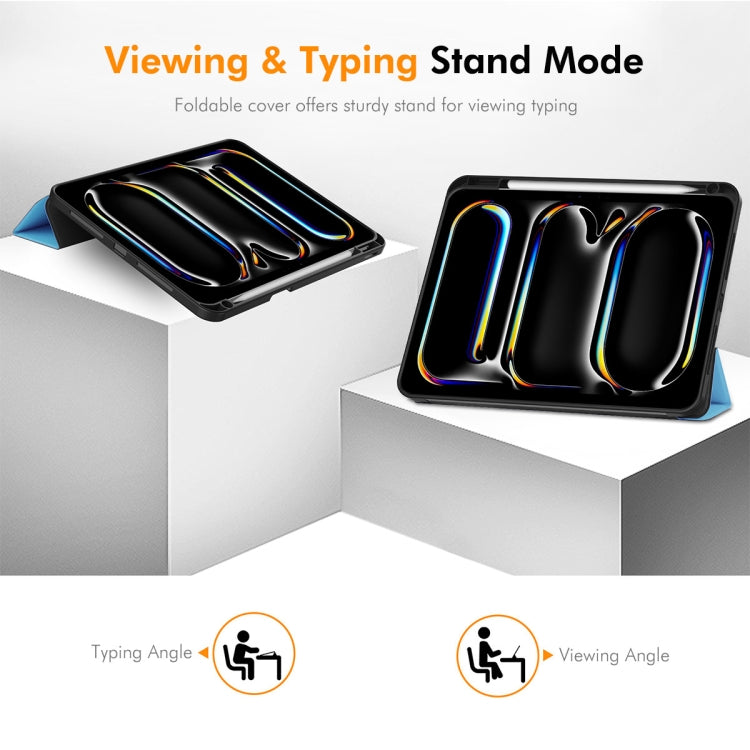 For iPad Pro 11 2024 ENKAY Tri-fold Custer Texture TPU Leather Smart Tablet Case with Pen Slot(Black) - iPad Pro 11 2024 Cases by ENKAY | Online Shopping South Africa | PMC TechLife | Buy Now Pay Later Mobicred