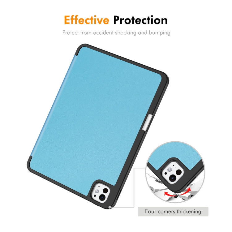 For iPad Pro 11 2024 ENKAY Tri-fold Custer Texture TPU Leather Smart Tablet Case with Pen Slot(Light Blue) - iPad Pro 11 2024 Cases by ENKAY | Online Shopping South Africa | PMC TechLife | Buy Now Pay Later Mobicred
