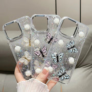 For iPhone 16 Pro Max Glitter 3D Butterfly TPU Phone Case(Blue)