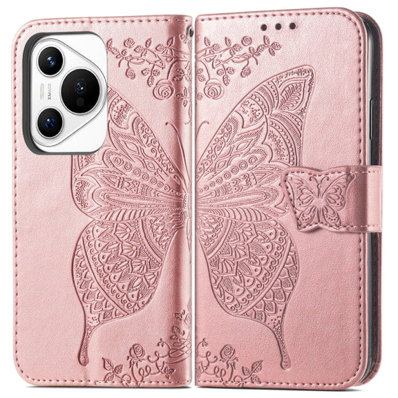 For Huawei Pura 70 Butterfly Love Flower Embossed Leather Phone Case(Rose Gold)