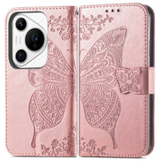 For Huawei Pura 70 Pro Butterfly Love Flower Embossed Leather Phone Case(Rose Gold)