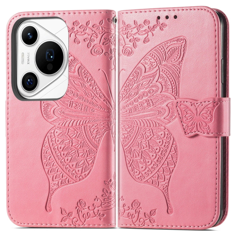 For Huawei Pura 70 Pro Butterfly Love Flower Embossed Leather Phone Case(Pink)