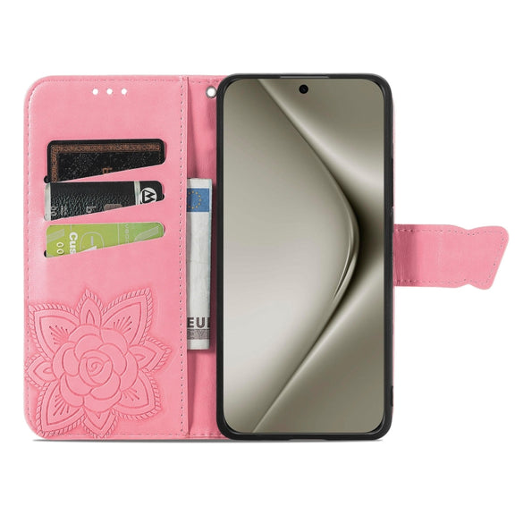 For Huawei Pura 70 Pro Butterfly Love Flower Embossed Leather Phone Case(Pink)