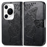 For Huawei Pura 70 Pro Butterfly Love Flower Embossed Leather Phone Case(Black)