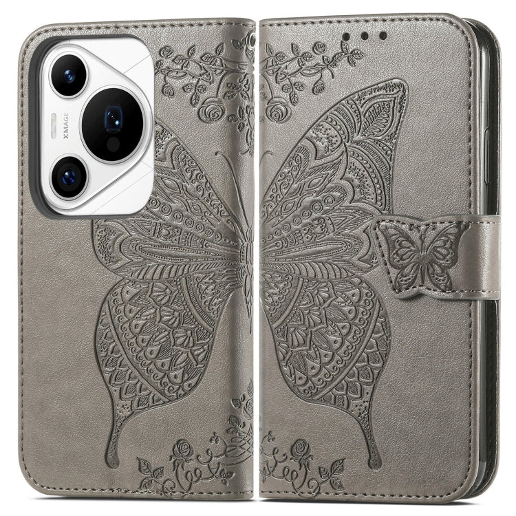 For Huawei Pura 70 Pro Butterfly Love Flower Embossed Leather Phone Case(Gray)