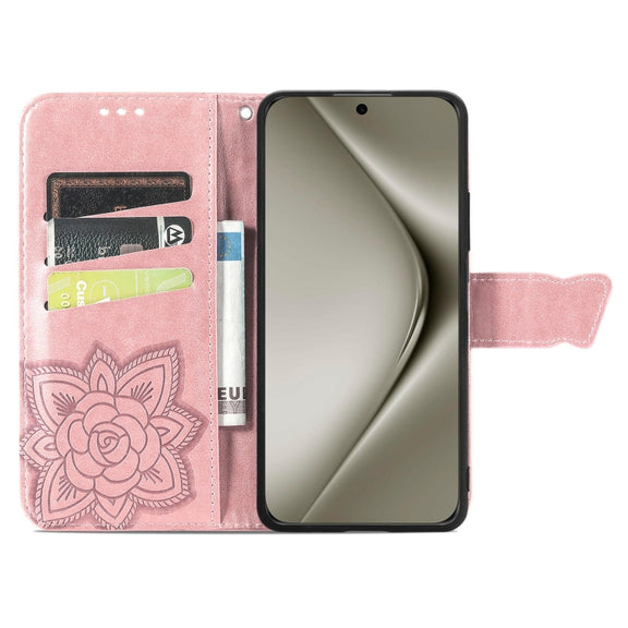 For Huawei Pura 70 Pro+ Butterfly Love Flower Embossed Leather Phone Case(Rose Gold)
