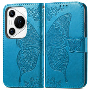 For Huawei Pura 70 Pro+ Butterfly Love Flower Embossed Leather Phone Case(Blue)