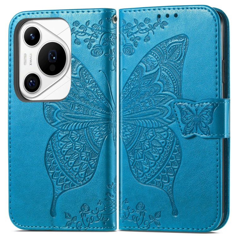 For Huawei Pura 70 Pro+ Butterfly Love Flower Embossed Leather Phone Case(Blue)