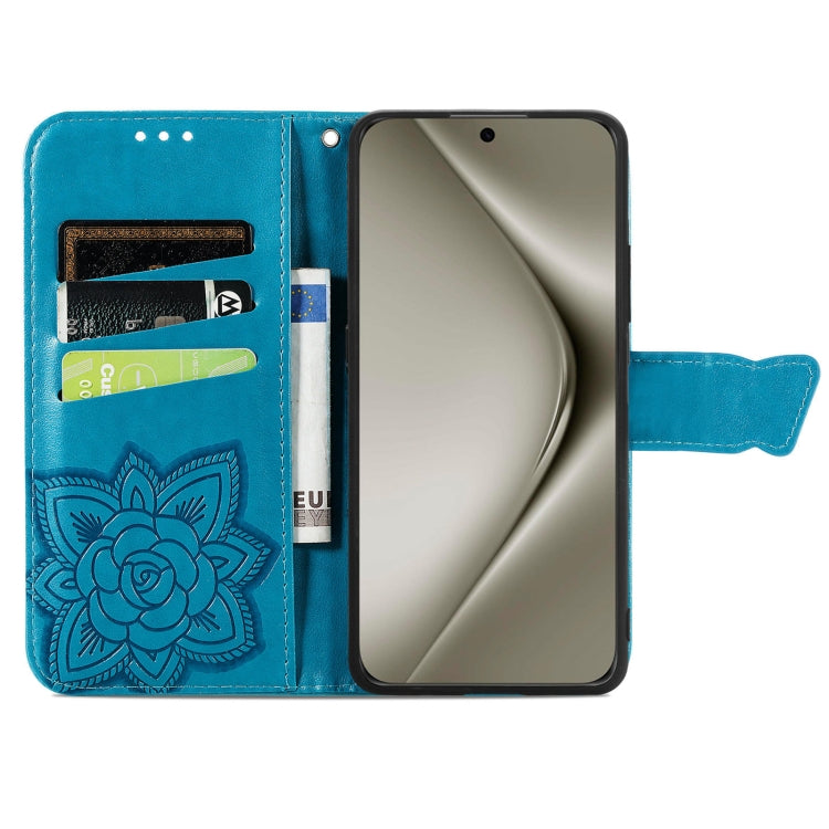 For Huawei Pura 70 Pro+ Butterfly Love Flower Embossed Leather Phone Case(Blue)