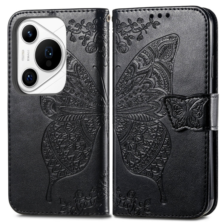 For Huawei Pura 70 Pro+ Butterfly Love Flower Embossed Leather Phone Case(Black)