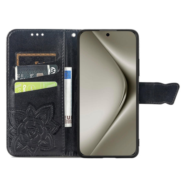 For Huawei Pura 70 Pro+ Butterfly Love Flower Embossed Leather Phone Case(Black)