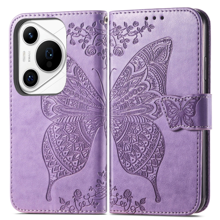 For Huawei Pura 70 Pro+ Butterfly Love Flower Embossed Leather Phone Case(Lavender)