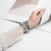 For Apple Watch SE 2023 44mm Beaded National Style Bracelet Crystal Watch Band(Silver)