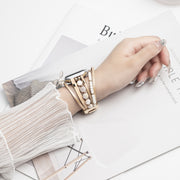 For Apple Watch Series 7 45mm Beaded National Style Bracelet Crystal Watch Band(Rose Gold)