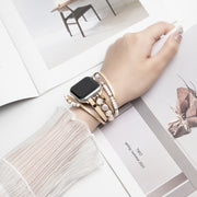 For Apple Watch Series 7 45mm Beaded National Style Bracelet Crystal Watch Band(Rose Gold)