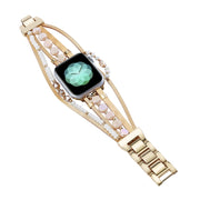 For Apple Watch Series 5 44mm Beaded National Style Bracelet Crystal Watch Band(Rose Gold)