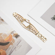 For Apple Watch Series 5 44mm Beaded National Style Bracelet Crystal Watch Band(Rose Gold)