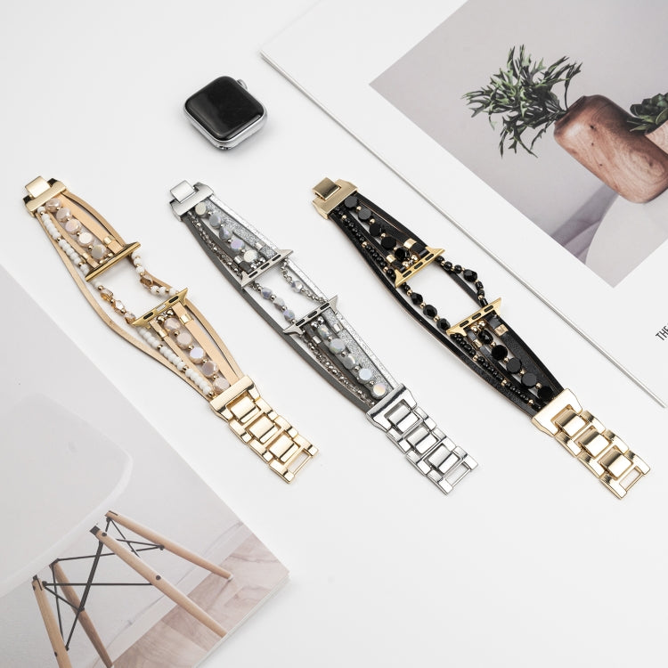 For Apple Watch Series 9 45mm Beaded National Style Bracelet Crystal Watch Band(Rose Gold) - free shipping - PMC TechLife - Order now!