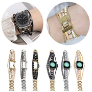 For Apple Watch SE 2023 44mm Beaded National Style Bracelet Crystal Watch Band(Silver)