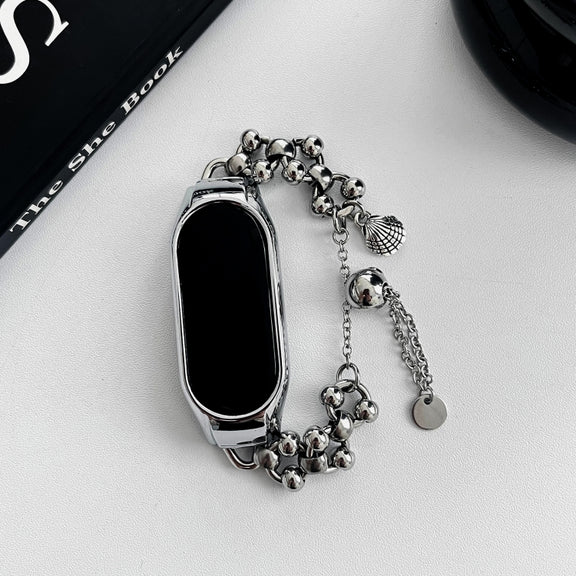 For Xiaomi Mi Band 5 / 6 Beaded Bracelet Metal Watch Band(Silver+Dual Bead)