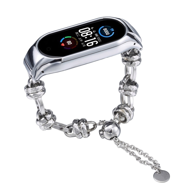 For Xiaomi Mi Band 5 / 6 Beaded Bracelet Metal Watch Band(Silver+Dual Ring) - free shipping - PMC TechLife - Order now!