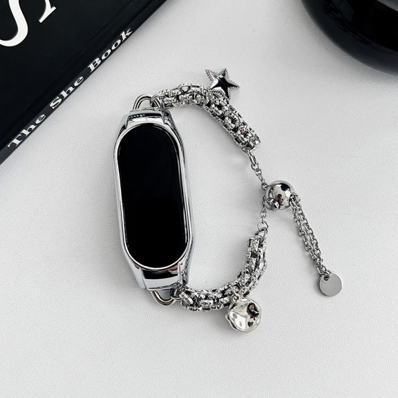 For Xiaomi Mi Band 7 Beaded Bracelet Metal Watch Band(Silver+Star)