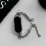 For Xiaomi Mi Band 8 Beaded Bracelet Metal Watch Band(Silver+Single Bead)