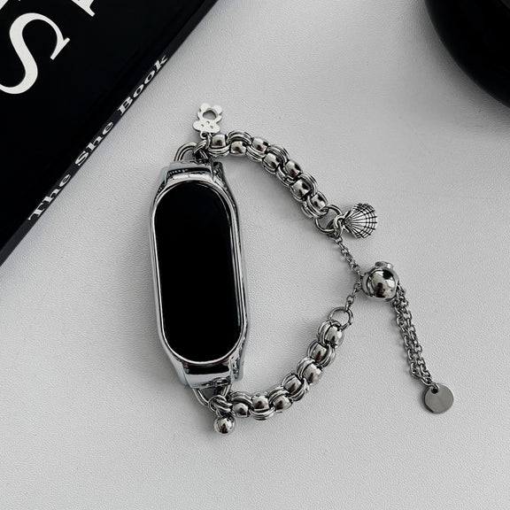 For Xiaomi Mi Band 8 Beaded Bracelet Metal Watch Band(Silver+Single Bead)