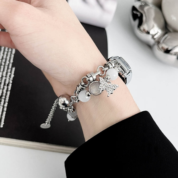 For Xiaomi Mi Band 8 Crystal Beaded Onyx Watch Band(Silver+Butterfly)