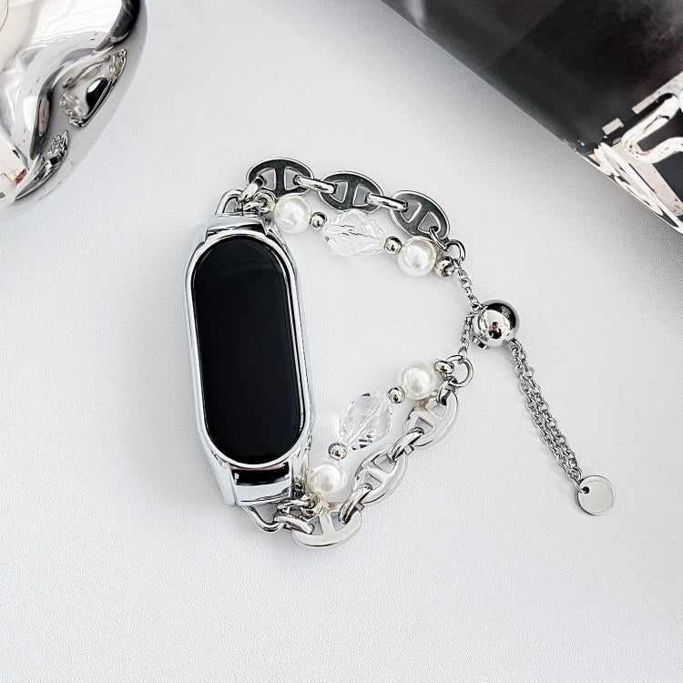 For Xiaomi Mi Band 8 Crystal Beaded Onyx Watch Band(Silver+Crystal Bead)