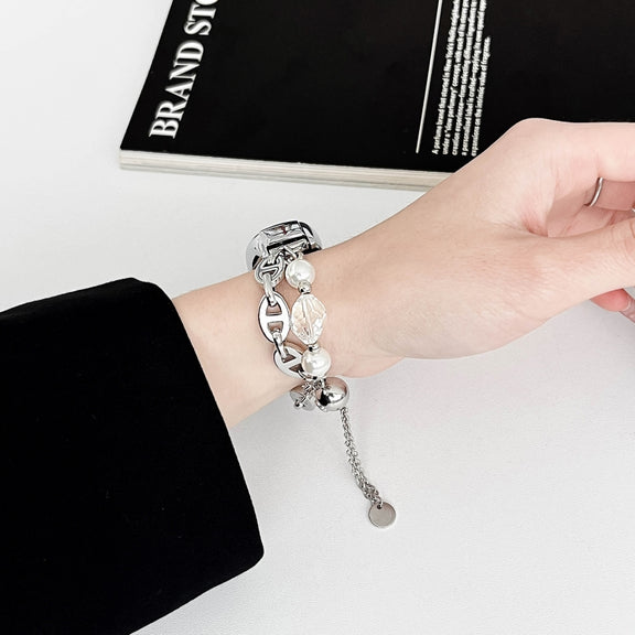 For Xiaomi Mi Band 8 Crystal Beaded Onyx Watch Band(Silver+Crystal Bead)