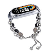 For Xiaomi Mi Band 8 Crystal Beaded Onyx Watch Band(Silver+Agate Bead)