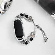 For Xiaomi Mi Band 8 Crystal Beaded Onyx Watch Band(Silver+Agate Bead)