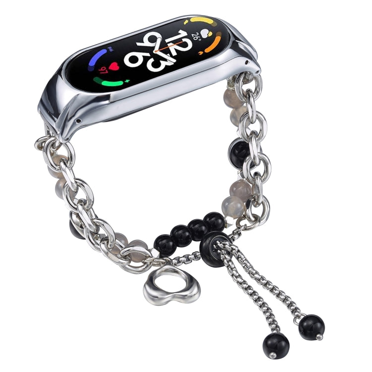 For Xiaomi Mi Band 7 Crystal Beaded Onyx Watch Band(Silver+Black Pearl) - free shipping - PMC TechLife - Order now!