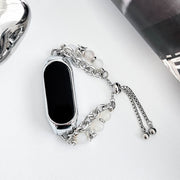 For Xiaomi Mi Band 7 Crystal Beaded Onyx Watch Band(Silver+Leopard Head)