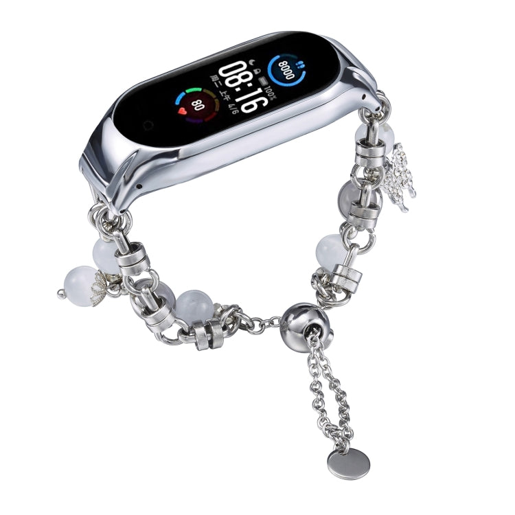 For Xiaomi Mi Band 5 / 6 Crystal Beaded Onyx Watch Band(Silver+Butterfly) - free shipping - PMC TechLife - Order now!