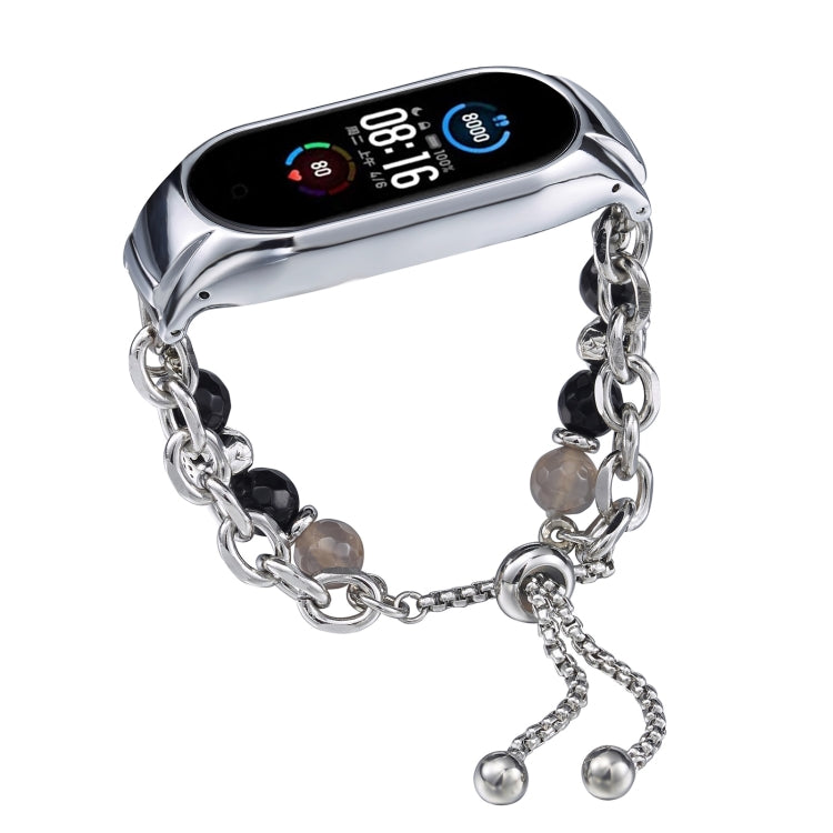 For Xiaomi Mi Band 5 / 6 Crystal Beaded Onyx Watch Band(Silver+Agate Bead) - free shipping - PMC TechLife - Order now!
