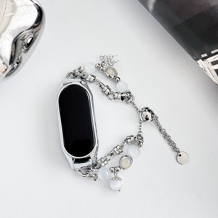 For Xiaomi Mi Band 3 / 4 Crystal Beaded Onyx Watch Band(Silver+Butterfly)