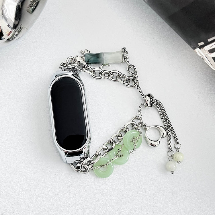 For Xiaomi Mi Band 3 / 4 Crystal Beaded Onyx Watch Band(Silver+Jade Donut)