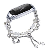 For Xiaomi Mi Band 3 / 4 Crystal Beaded Onyx Watch Band(Silver+White Pearl)