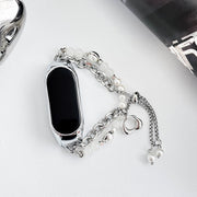 For Xiaomi Mi Band 3 / 4 Crystal Beaded Onyx Watch Band(Silver+White Pearl)