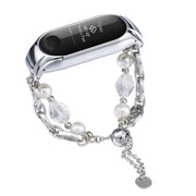 For Xiaomi Mi Band 3 / 4 Crystal Beaded Onyx Watch Band(Silver+Crystal Bead)