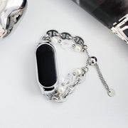 For Xiaomi Mi Band 3 / 4 Crystal Beaded Onyx Watch Band(Silver+Crystal Bead)