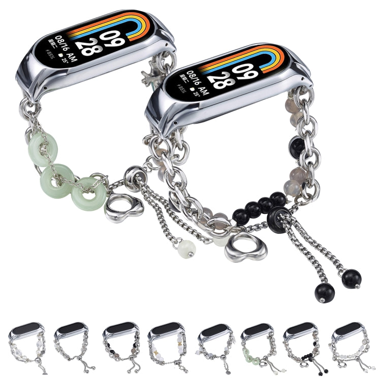 For Xiaomi Mi Band 8 Crystal Beaded Onyx Watch Band(Silver+Agate Bead) - free shipping - PMC TechLife - Order now!