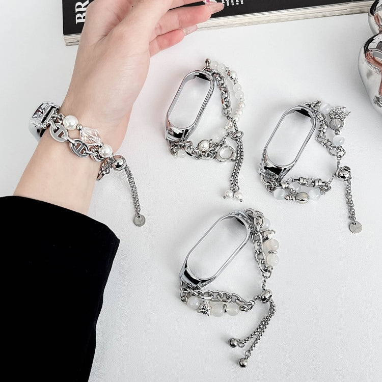 For Xiaomi Mi Band 7 Crystal Beaded Onyx Watch Band(Silver+Leopard Head) - free shipping - PMC TechLife - Order now!
