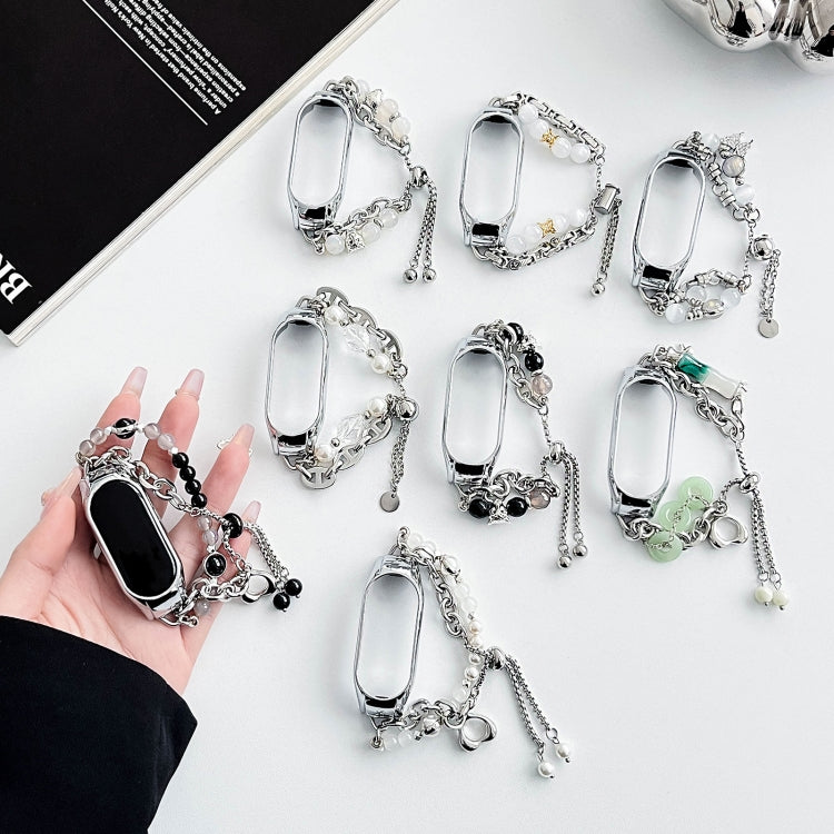 For Xiaomi Mi Band 3 / 4 Crystal Beaded Onyx Watch Band(Silver+Crystal Bead) - free shipping - PMC TechLife - Order now!
