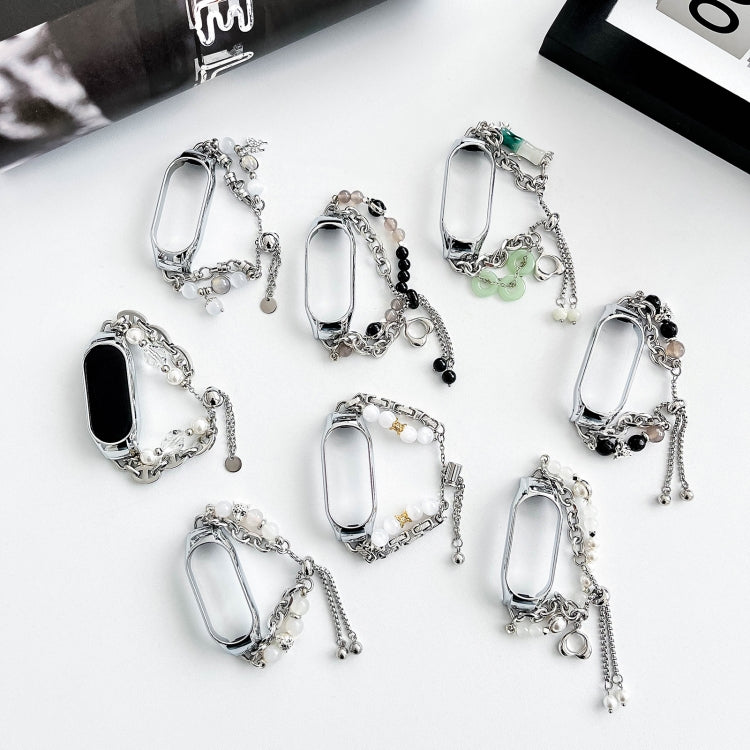 For Xiaomi Mi Band 8 Crystal Beaded Onyx Watch Band(Silver+Butterfly)