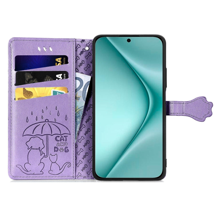 For Huawei Pura 70 Cat and Dog Embossed Leather Phone Case(Purple) - Huawei Cases by PMC Jewellery | Online Shopping South Africa | PMC Jewellery | Buy Now Pay Later Mobicred